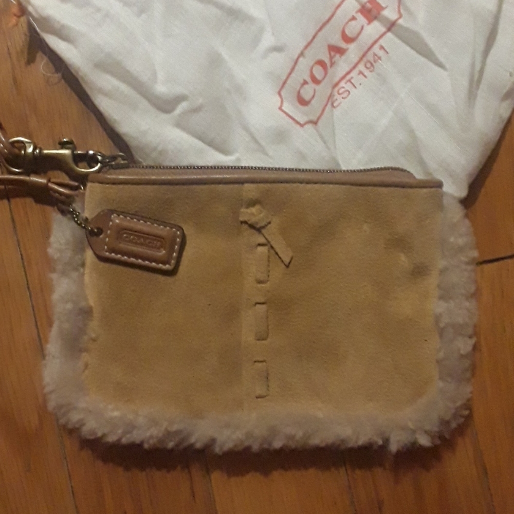 Coach suede and shearling wristlet